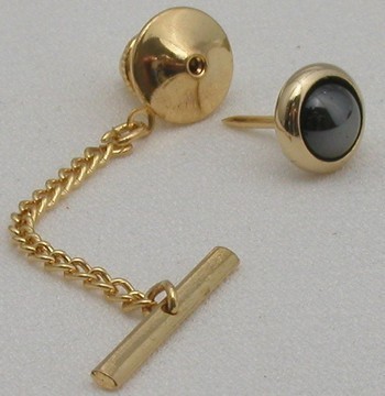 Tie Tack Hematite Round Tie Pin in Gold