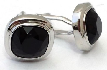 Three Tier Cufflinks with Silver Finish and Black Stone