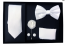 Mens White 5 Piece Gift Box Set Tie Bow-Tie Lapel Pin Handkerchief and Cufflinks