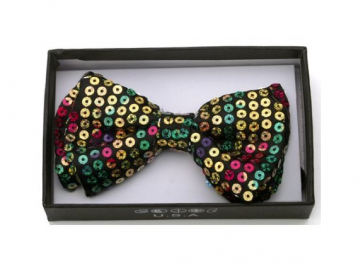 Mens Rainbow Sequin Pre-Tied Bow Tie- Mardi Gras- Holiday