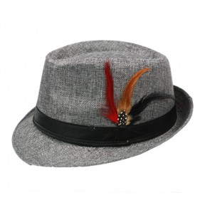 Black Banded GRAY Fedora Hat with Feather