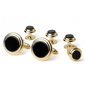 Cufflinks Studs GENUINE ONYX TWO TIER Cuff Links Set