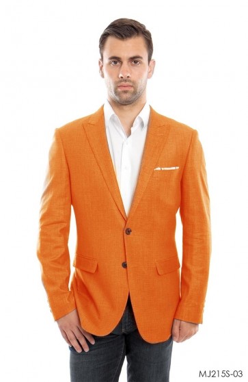 Mens Orange Linen Sports Coat Peak Lapel- Coat Only