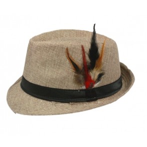 Fedora Hat  LIGHT COFFEE Black Banded with Feather