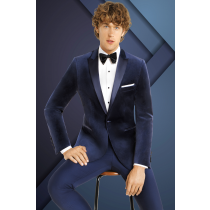 Mens Peak Lapel Navy Blue Velvet Sports Coat -Holiday Apparel 