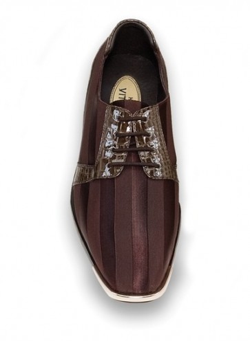 Brown Striped Satin Tuxedo Shoes