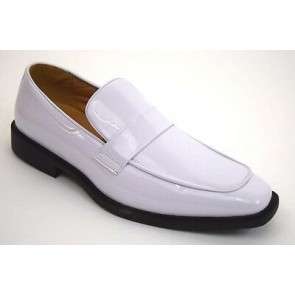 Mens Slip On Patent Leather with Strap Tuxedo Shoes white