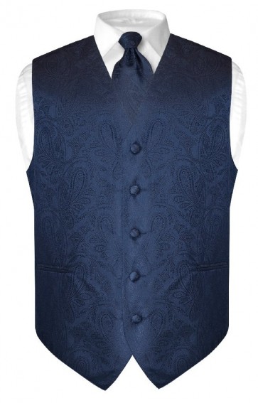 Mens Paisley Tone On Tone Navy Blue Vest with Tie Set