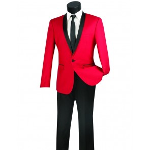Red with Black Lapel Slim Fit Shawl Tuxedo Prom- Weddings