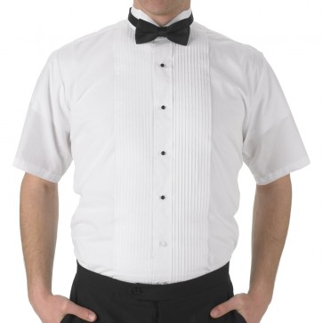 Short Sleeve Tuxedo Shirt Mens White Wing-Tip Short Sleeve