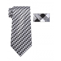 Mens Black and Silver Striped Skinny Necktie with Matching Pocket Square