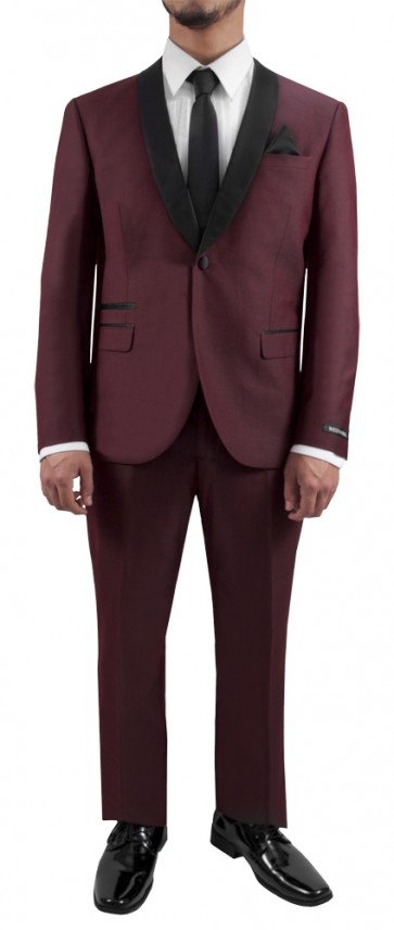 Burgundy One Button Shawl Lapel Tuxedo