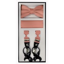 Men's Suspender Bow Tie and Pocket Square Sets with Clips or Buttons Wedding Colors