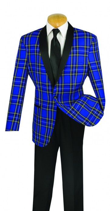 Blue Plaid Tuxedo with Black Shawl Lapel