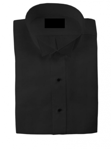 BOYS Black Tuxedo Shirt WING Tip Collar Plain front- Non pleated -No chest pocket