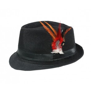 Black Banded BLACK Jazz Fedora Hat with Feather