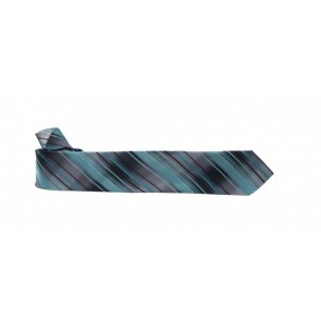 Teal Gray and Navy Stripe Skinny Necktie