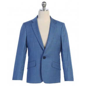 Boys Light Blue Checker Plaid Sports Coat- Blazer- Holiday- Wedding- Formal- Easter