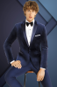 Mens Peak Lapel Navy Blue Velvet Sports Coat -Holiday Apparel