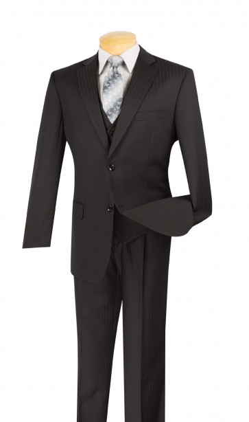 Suit  Men's Classic 3 Piece Tone on Tone Stripe Suit with Vest
